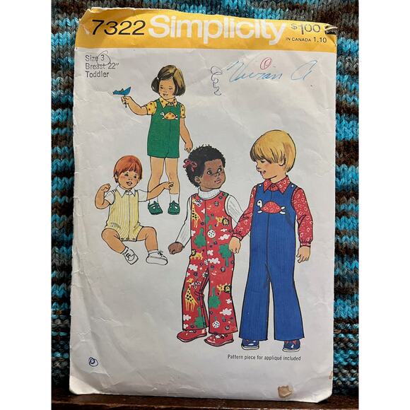 Simplicity sewing pattern  7322 kids romper jumper overall - Picture 1 of 5